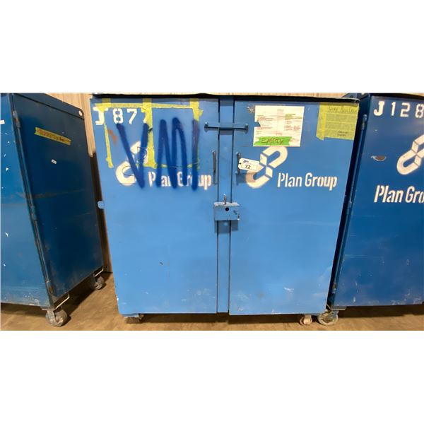 BLUE METAL MOBILE 2 DOOR JOB BOX STORAGE CABINET APPROX 60 W X 24 D X 69 H