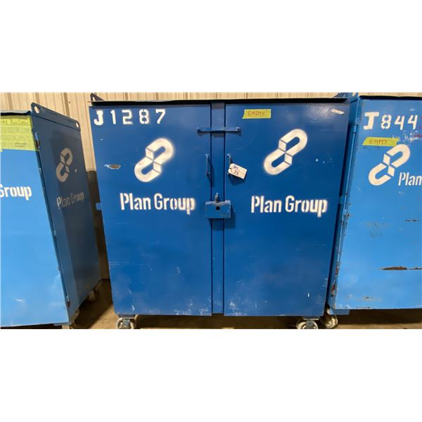 BLUE METAL MOBILE 2 DOOR JOB BOX STORAGE CABINET APPROX 60 W X 24 D X 69 H