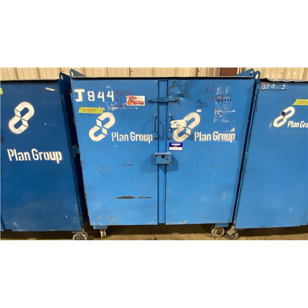 BLUE METAL MOBILE 2 DOOR JOB BOX STORAGE CABINET APPROX 60 W X 24 D X 69 H
