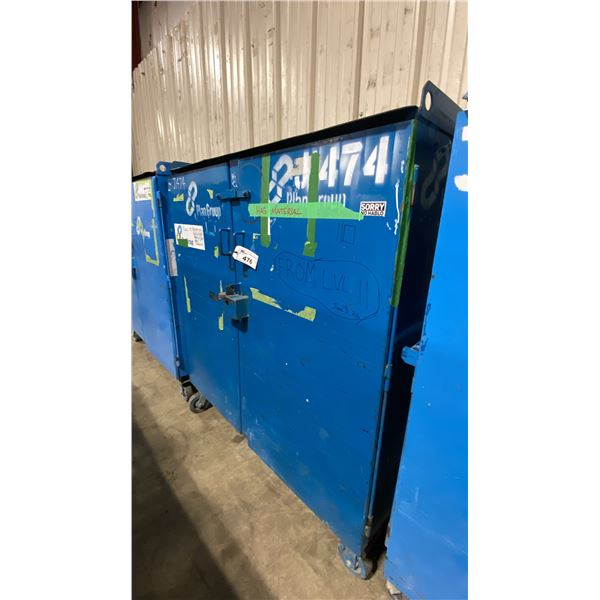 BLUE METAL MOBILE 2 DOOR JOB BOX STORAGE CABINET APPROX 60"W X 24"D X 69"H