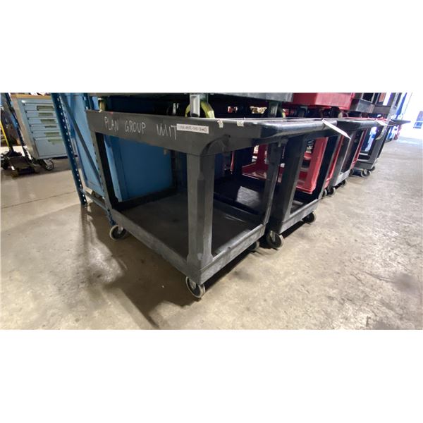 BLACK PLASTIC 2 TIER 45"L X 25"W X 33"H INDUSTRIAL MOBILE PRODUCT CART