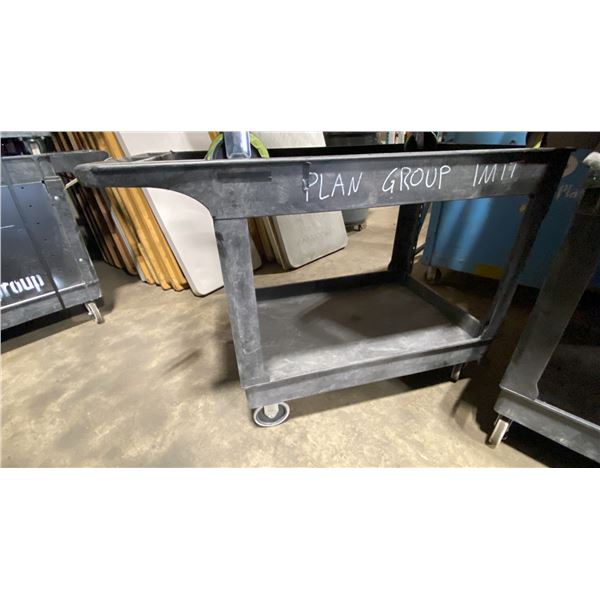 BLACK PLASTIC 2 TIER 45"L X 25"W X 33"H INDUSTRIAL MOBILE PRODUCT CART