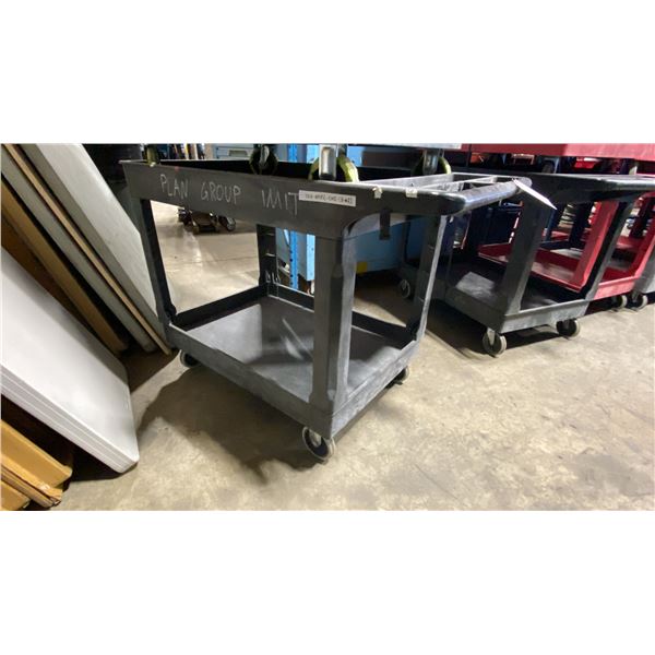 BLACK PLASTIC 2 TIER 45"L X 25"W X 33"H INDUSTRIAL MOBILE PRODUCT CART