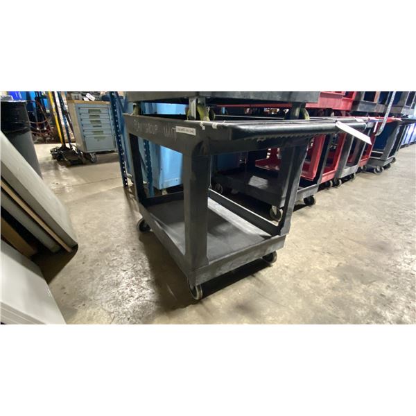 BLACK PLASTIC 2 TIER 45"L X 25"W X 33"H INDUSTRIAL MOBILE PRODUCT CART