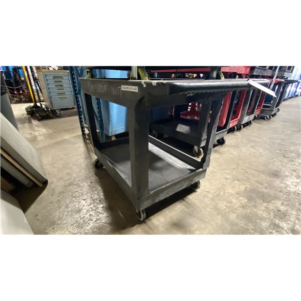 BLACK PLASTIC 2 TIER 45"L X 25"W X 33"H INDUSTRIAL MOBILE PRODUCT CART