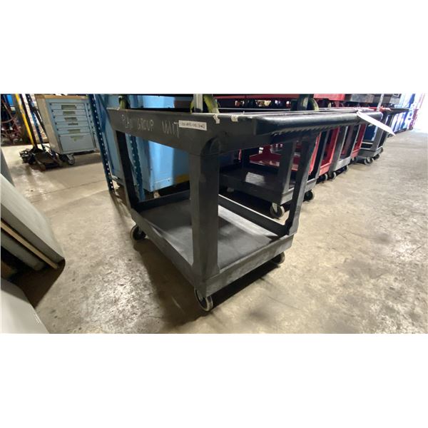 BLACK PLASTIC 2 TIER 45"L X 25"W X 33"H INDUSTRIAL MOBILE PRODUCT CART