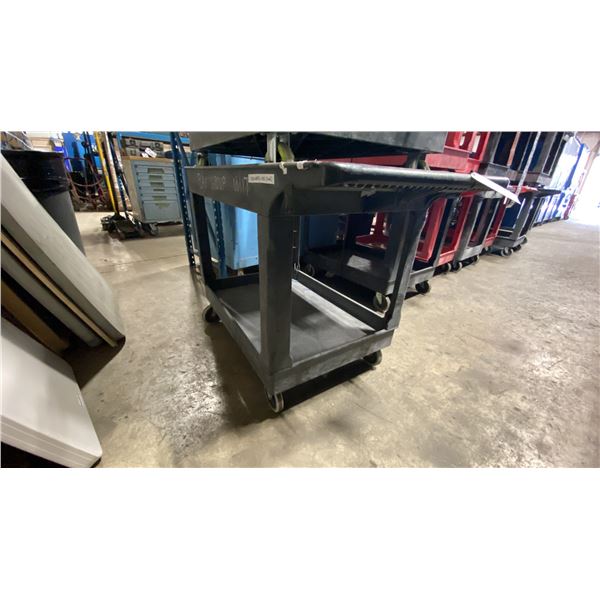 BLACK PLASTIC 2 TIER 45"L X 25"W X 33"H INDUSTRIAL MOBILE PRODUCT CART