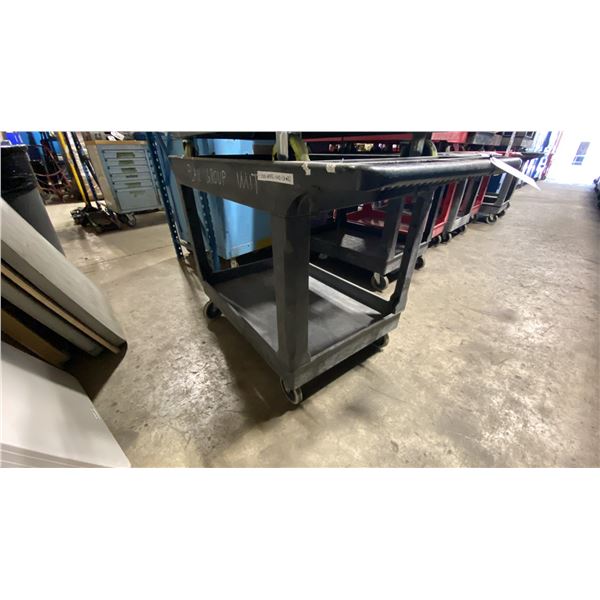 BLACK PLASTIC 2 TIER 45"L X 25"W X 33"H INDUSTRIAL MOBILE PRODUCT CART