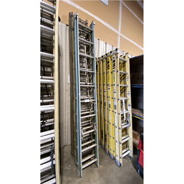WERNER 20' BLUE CARBON FIBER INDUSTRIAL EXTENSION LADDER, YELLOW 20' EXTENSION LADDER & 2 RETRO