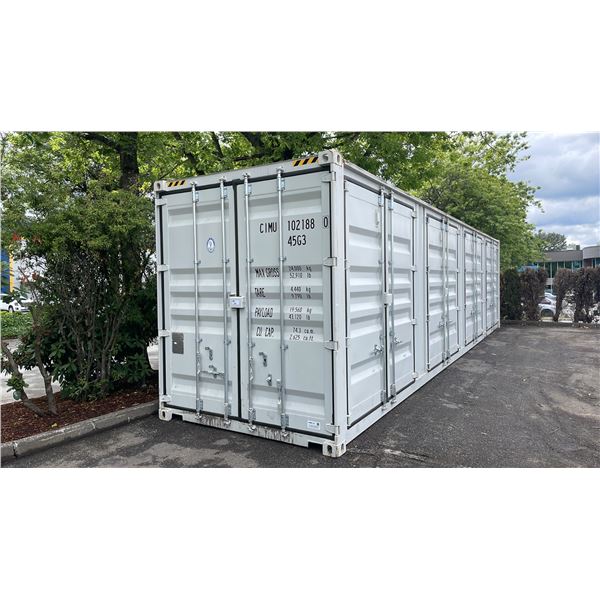 GREY 40' 52,910 LB MAX CAPACITY INDUSTRIAL TRANSPORT CONTAINER WITH 4 DUAL SWING SIDE DOORS DUAL