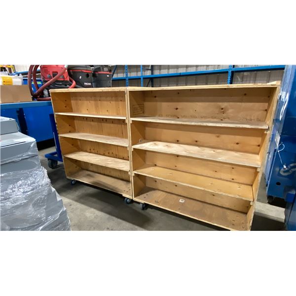 WOODEN MOBILE MULTI TIER CARTS APPROX 48"L X 24"D X 55.5"H