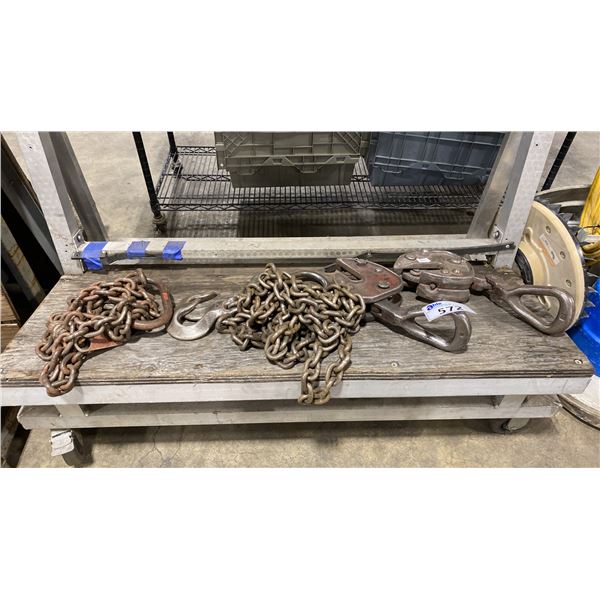 2 HEAVY DUTY PLATE CLAMPS & 2 LIFTING CHAINS