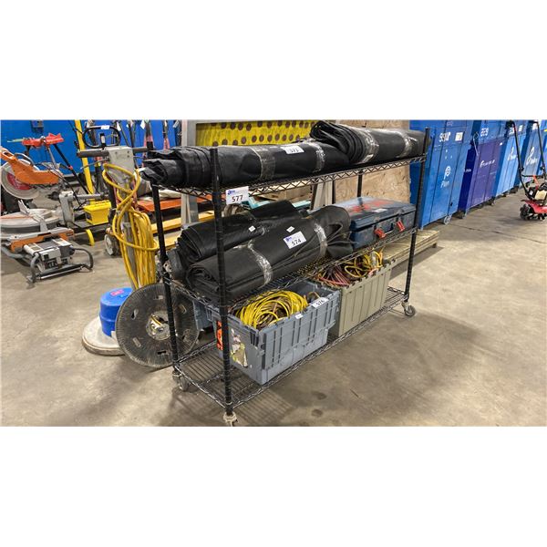 3 TIER BLACK ADJUSTABLE WIRE MOBILE RACK APPROX 60 L X 18 D X 47 H