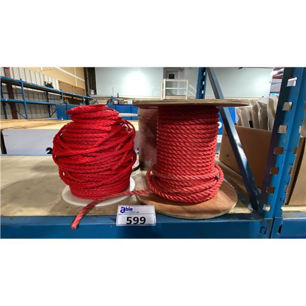 4 SPOOLS OF RED INDUSTRIAL POLYPROPYLENE 3 STRAND DANLINE *MUST TAKE ALL*