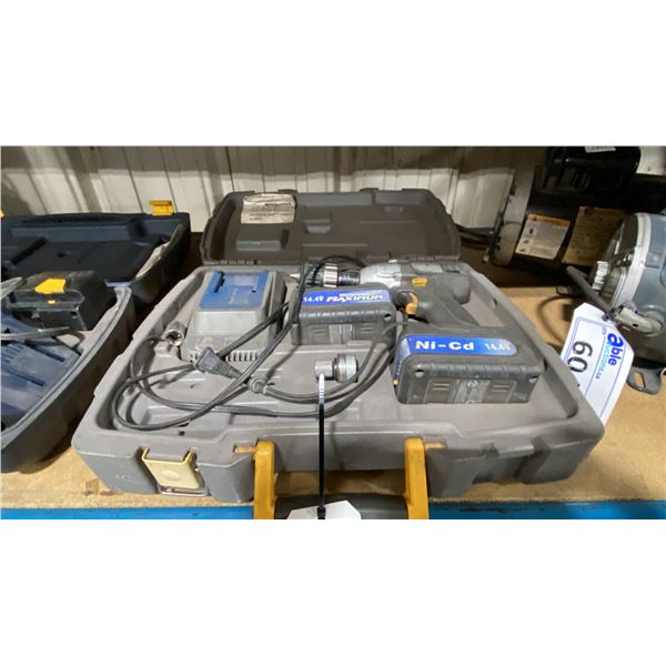 MASTERCRAFT MAXIMUM CORDLESS IMPACT GUN WITH 2 BATTERIES, CHARGER, & DRILL HEAD IN HARD TRANSPORT