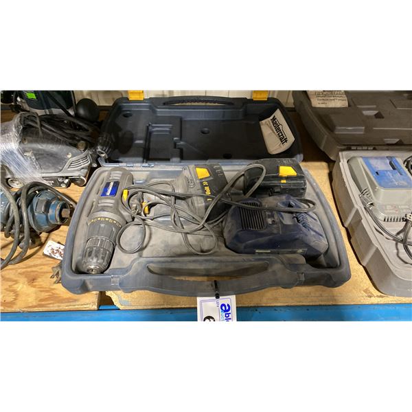 MASTERCRAFT CORDLESS DRILL WITH 2 BATTERIES, & CHARGER IN HARD TRANSPORT CASE