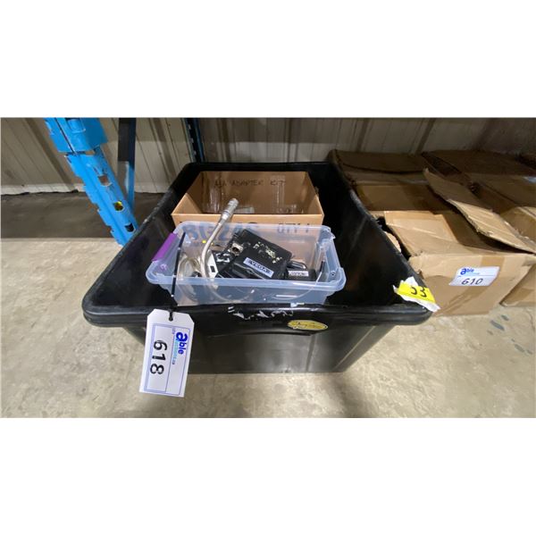 BIN OF ASSORTED COMMERCIAL VEGA AUDIO EQUIPMENT & ELECTRICAL PARTS *BIN INCLUDED*