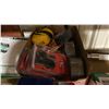 Image 10 : SHELF OF ASSORTED LARGE TOOLS, CAUTION TAPE, DUCT TAPE, FACE SHIELDS, PROTECTIVE CLOTHING, &
