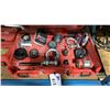 Image 3 : SHELF OF ASSORTED LARGE TOOLS, CAUTION TAPE, DUCT TAPE, FACE SHIELDS, PROTECTIVE CLOTHING, &