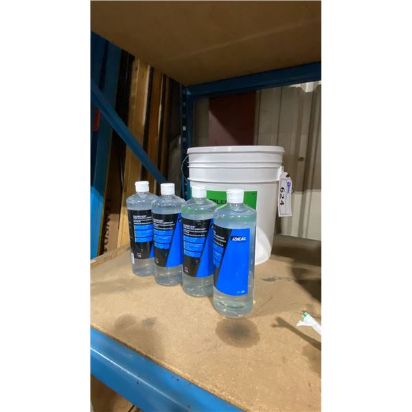 BUCKET OF GREENLEE CABLE PULLING LINE & 4 BOTTLES OF IDEAL INDUSTRIAL CLEAR GLIDE WIRE PULLING
