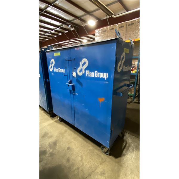 BLUE METAL MOBILE 2 DOOR JOB BOX STORAGE CABINET APPROX 60"W X 24"D X 69"H