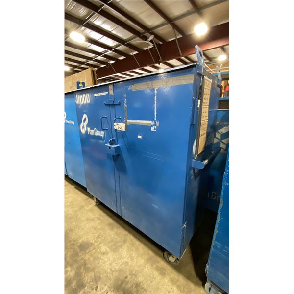 BLUE METAL MOBILE 2 DOOR JOB BOX STORAGE CABINET APPROX 60"W X 24"D X 69"H