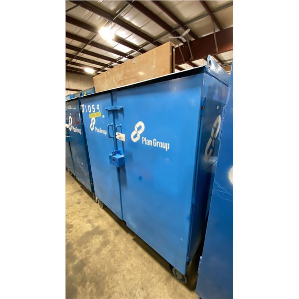 BLUE METAL MOBILE 2 DOOR JOB BOX STORAGE CABINET APPROX 60"W X 24"D X 69"H