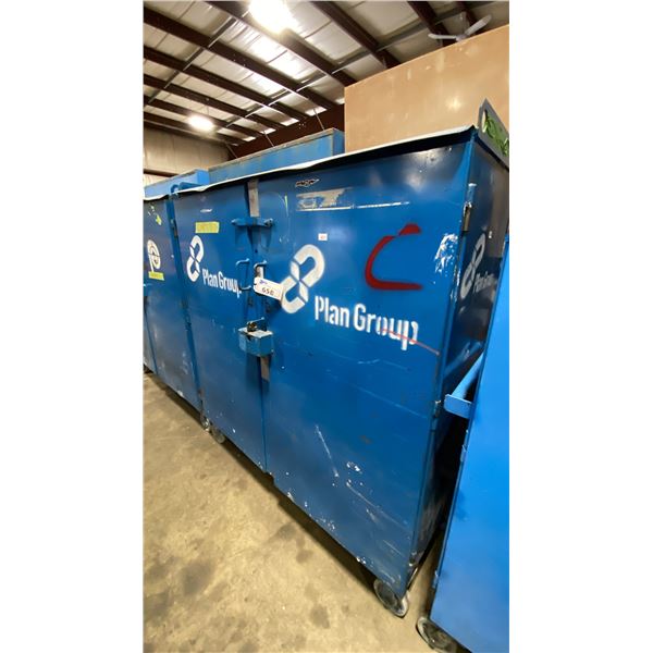 BLUE METAL MOBILE 2 DOOR JOB BOX STORAGE CABINET APPROX 60"W X 24"D X 69"H
