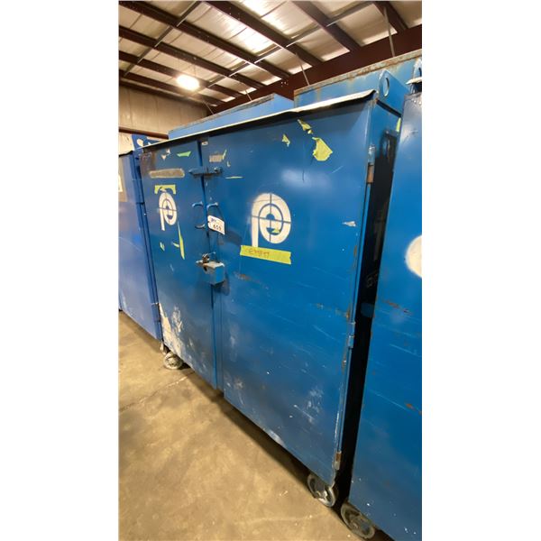 BLUE METAL MOBILE 2 DOOR JOB BOX STORAGE CABINET APPROX 60"W X 24"D X 69"H