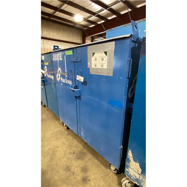 BLUE METAL MOBILE 2 DOOR JOB BOX STORAGE CABINET APPROX 60"W X 24"D X 69"H