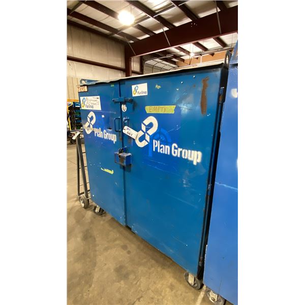 BLUE METAL MOBILE 2 DOOR JOB BOX STORAGE CABINET APPROX 60"W X 24"D X 69"H