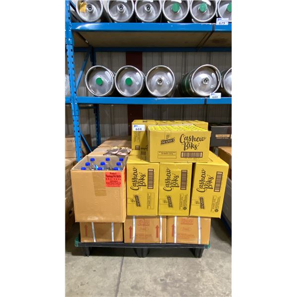 PALLET OF THUMBS UP 2 LITER BOTTLES OF POP, CASHEW BIKS & ASSORTED FOOD ITEMS *MUST TAKE ALL*