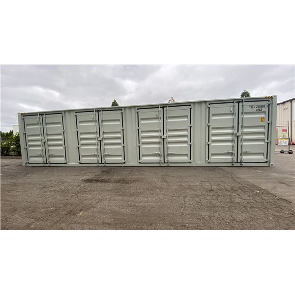 GREY 40' 52,910 LB MAX CAPACITY INDUSTRIAL TRANSPORT CONTAINER WITH 4 DUAL SWING SIDE DOORS DUAL