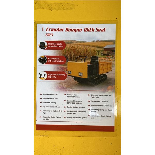 SDLANCH CDWS25 YELLOW RIDE ON GAS POWERED MINI CRAWLER DUMPER, 3 SPEED, 9" TRACKS, MANUAL DUMP BOX