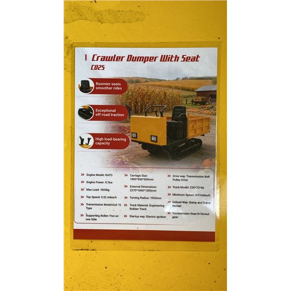 SDLANCH CDWS25 YELLOW RIDE ON GAS POWERED MINI CRAWLER DUMPER, 3 SPEED, 9" TRACKS, MANUAL DUMP BOX