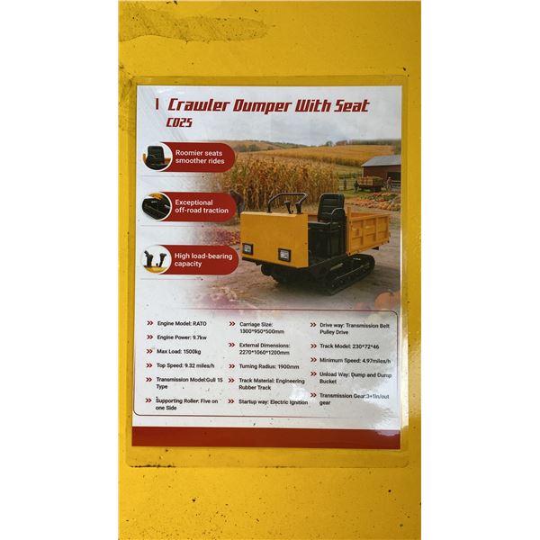 SDLANCH CDWS25 YELLOW RIDE ON GAS POWERED MINI CRAWLER DUMPER, 3 SPEED, 9" TRACKS, MANUAL DUMP BOX