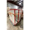 Image 3 : 3 RED METAL FRAMED DISPLAY CABINETS WITH WHITE PEG BOARD BACKING, GLASS SHELVES & SLIDING