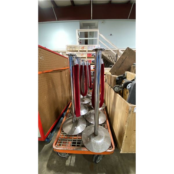 9 SILVER SANCTION POSTS WITH 8 RED VELVET ROPES *CART NOT INCLUDED*