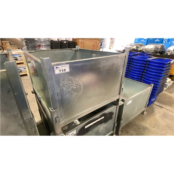 METAL STACKABLE FOLD DOWN PALLET BIN APPROX 40" X 34" X 26"H