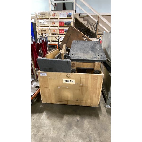 WOODEN PALLET CRATE OF ASSORTED 4 WHEEL DOLLIES