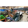 Image 2 : WOODEN MOBILE CART WITH ASSORTED SHOVELS, BROOMS & LARGE TOOLS *CART INCLUDED*