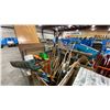 Image 3 : WOODEN MOBILE CART WITH ASSORTED SHOVELS, BROOMS & LARGE TOOLS *CART INCLUDED*