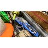 Image 4 : CONTENTS OF GREY MOBILE CART OF ASSORTED AUTOMOTIVE ITEMS, FLOOR JACKS & HAND TOOLS