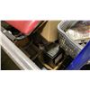 Image 6 : CONTENTS OF GREY MOBILE CART OF ASSORTED AUTOMOTIVE ITEMS, FLOOR JACKS & HAND TOOLS