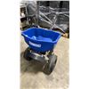 Image 1 : BROADCAST SPREADER BLUE COMMERCIAL WALK BEHIND PNEUMATIC TIRE HOPPER SPREADER