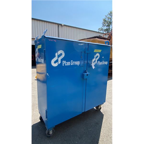 BLUE METAL MOBILE 2 DOOR JOB BOX STORAGE CABINET APPROX 60"W X 24"D X 69"H