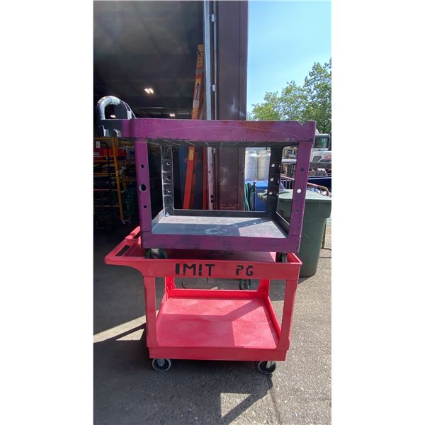 2- PLASTIC 2 TIER INDUSTRIAL MOBILE PRODUCT CART APPROX 43"L X 23"W X 33"H