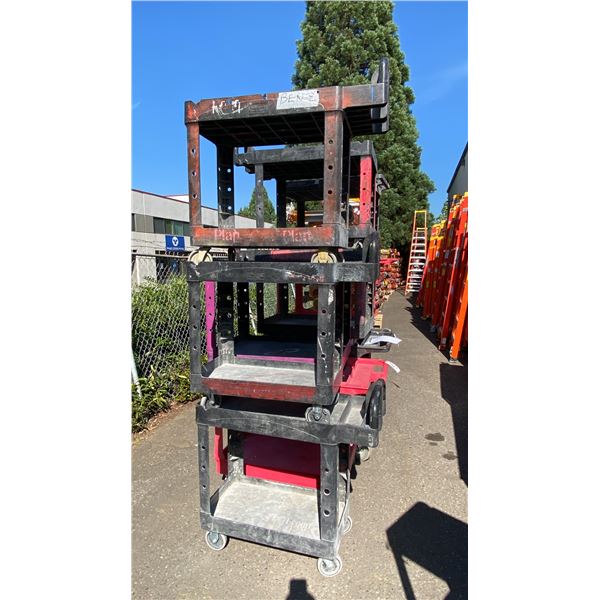 3- PLASTIC 2 TIER INDUSTRIAL MOBILE PRODUCT CART APPROX 31"L X 17"D X 33"H