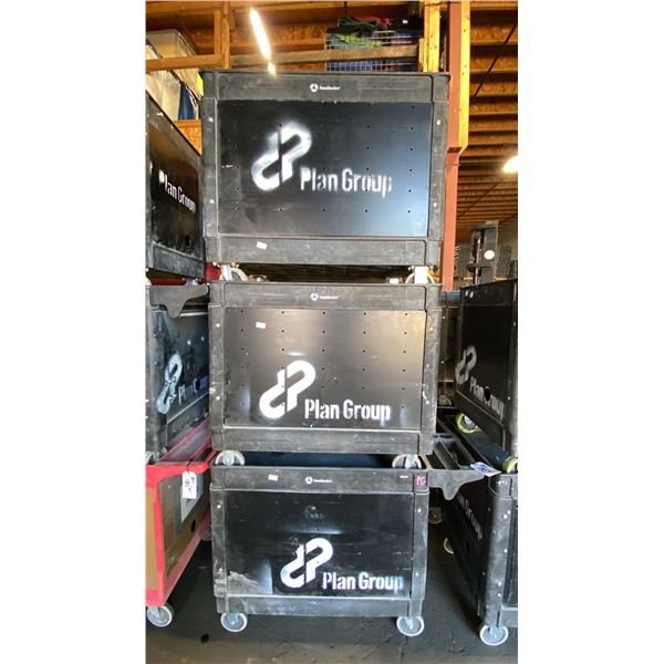 3- SOUTHWIRE PLASTIC / METAL  2 TIER 46"L X 26"W X 33 1/2"H INDUSTRIAL MOBILE PRODUCT / TOOL