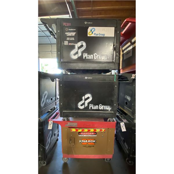 3- SOUTHWIRE PLASTIC / METAL  2 TIER 46"L X 26"W X 33 1/2"H INDUSTRIAL MOBILE PRODUCT / TOOL